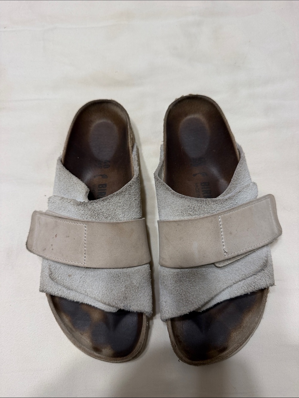 Birkenstock Women's Suede Slide Sandals in Light Gray